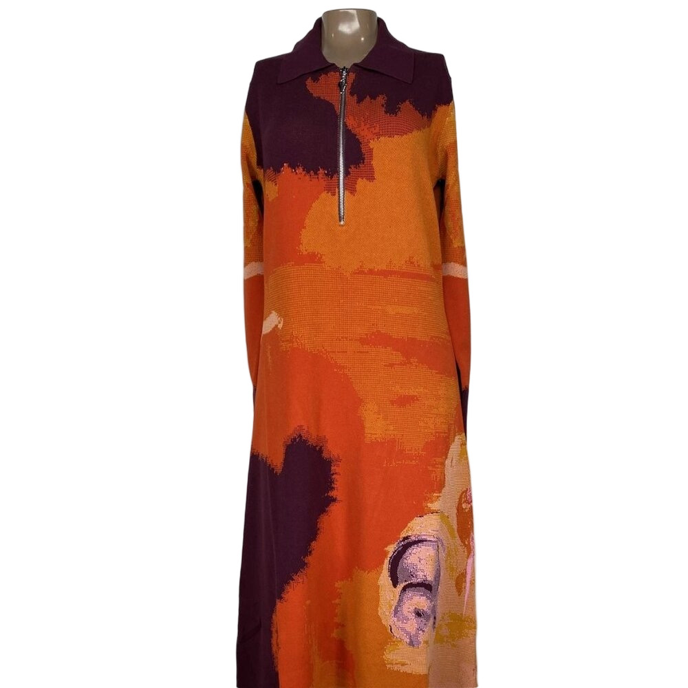 NEW RODEBJER  Women’s Clemins Art Knitted Maxi Dress – Orange Flame Multi Size S